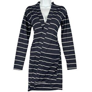 Tickled Teal Cardigan Womens Size S Blue White Stripes Minimal Beach Nautical